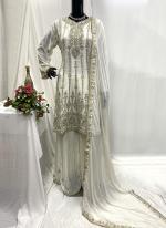 Chiffon White Wedding Wear Hand Work Readymade Plazzo Suit